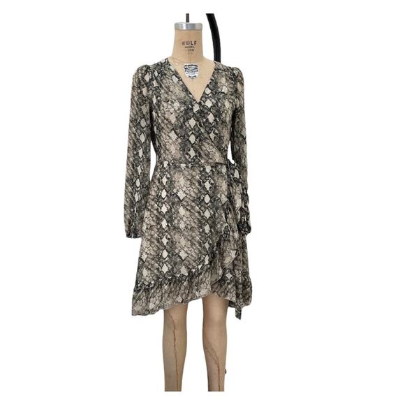 Python LEYDEN Print Chiffon Knee Length Flowy Wrap Dinner Dress size S - Picture 8 of 8